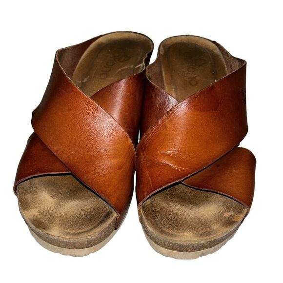 Yokono Womens Brown Leather Cross Strap Wedge Sandals Shoes‎ SZ 9 Made in Spain - Picture 4 of 11
